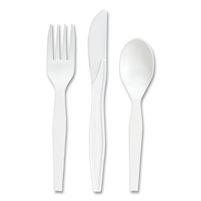 Mediumweight Plastic Cutlery, Fork/knife/teaspoon, White, 100 Sets/pack