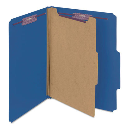 Four-section Pressboard Top Tab Classification Folders, Four Safeshield Fasteners, 1 Divider, Letter Size, Dark Blue, 10/box