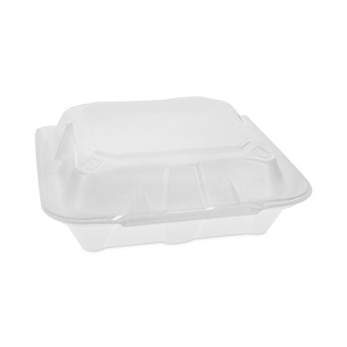 Vented Foam Hinged Lid Container, Dual Tab Lock Economy, 8.42 X 8.15 X 3, White, 150/carton