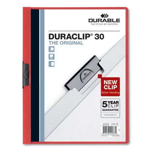 Duraclip Report Cover, Clip Fastener, 8.5 X 11 , Clear/red, 25/box