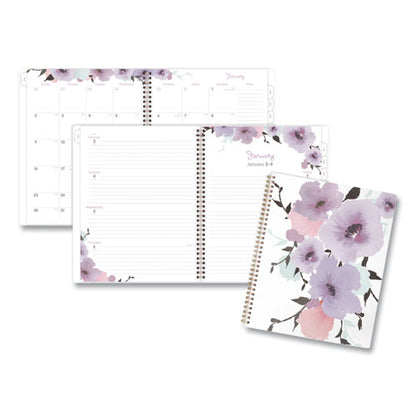 Mina Weekly/monthly Planner, Main Floral Artwork, 11 X 8.5, White/violet/peach Cover, 12-month (jan To Dec): 2024