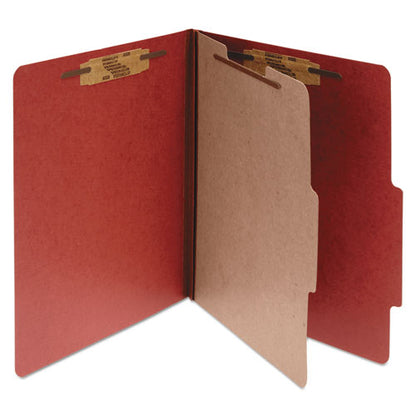 Pressboard Classification Folders, 2" Expansion, 1 Divider, 4 Fasteners, Letter Size, Earth Red Exterior, 10/box