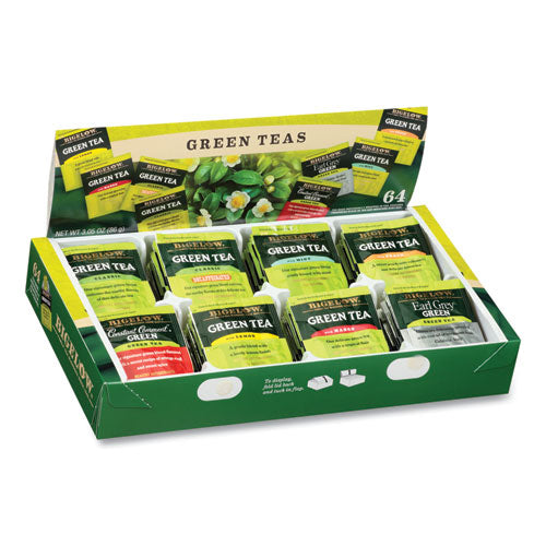 Green Tea Assortment, Individually Wrapped, Eight Flavors, 64 Tea Bags/box