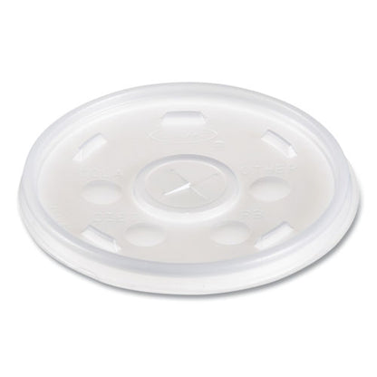 Plastic Lids For Foam Cups, Bowls And Containers, Flat With Straw Slot, Fits 6-14 Oz, Translucent, 100/pack, 10 Packs/carton