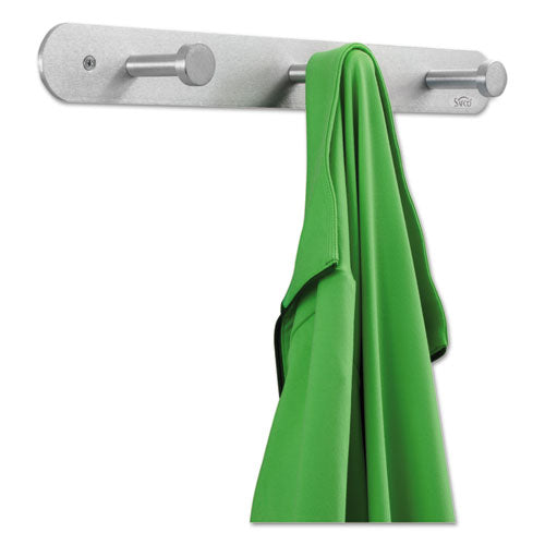 Nail Head Wall Coat Rack, Three Hooks, Metal, 18w X 2.75d X 2h, Satin