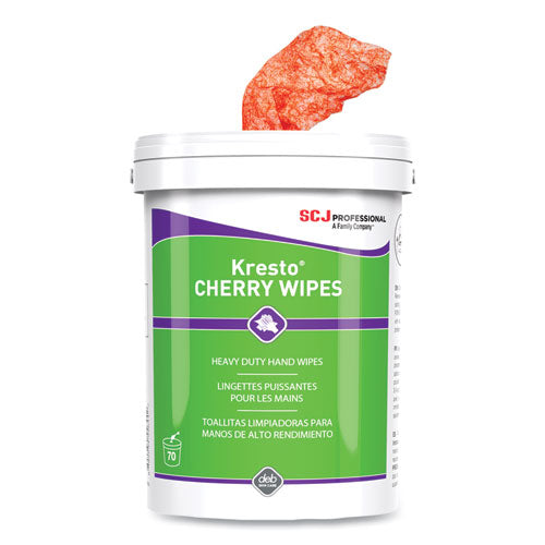 Kresto Cherry Wipes, Cloth, 1-ply, 7.92 X 5.74, Cherry Scent, Red/white, 70/pack, 6 Packs/carton