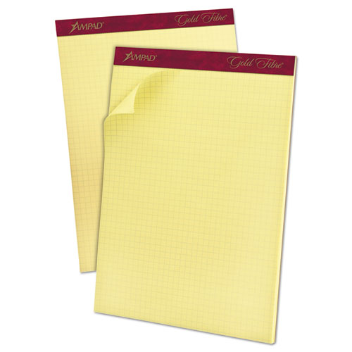 Gold Fibre Canary Quadrille Pads, Stapled With Perforated Sheets, Quadrille Rule (4 Sq/in), 50 Canary 8.5 X 11.75 Sheets