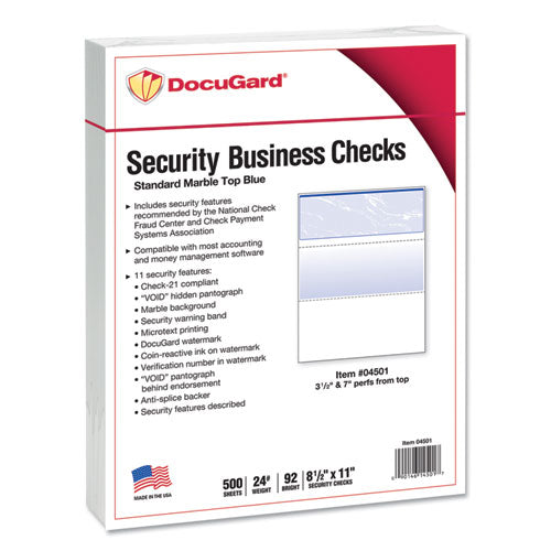 Security Business Checks, 11 Features, 8.5 X 11, Blue Marble Top, 500/ream