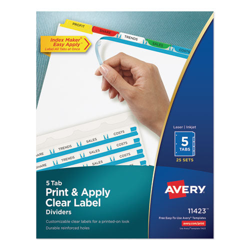 Print And Apply Index Maker Clear Label Dividers, 5-tab, Color Tabs, 11 X 8.5, White, Traditional Color Tabs, 25 Sets