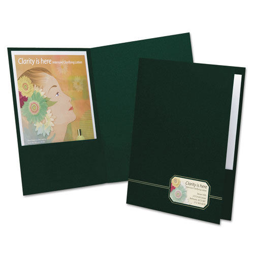 Monogram Series Business Portfolio, Premium Cover Stock, 0.5" Capacity, 11 X 8.5, Green W/embossed Gold Foil Accents, 4/pack