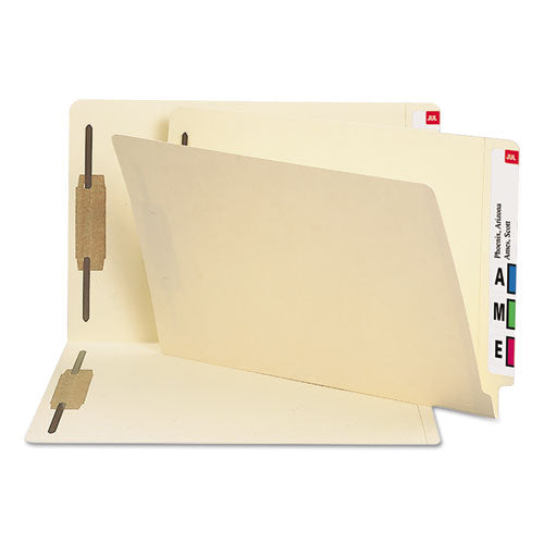 End Tab Fastener Folders With Reinforced Straight Tabs, 14-pt Manila, 2 Fasteners, Legal Size, Manila Exterior, 50/box