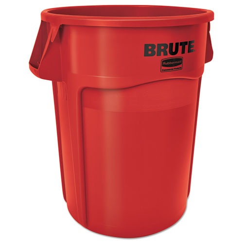 Vented Round Brute Container, 44 Gal, Plastic, Red