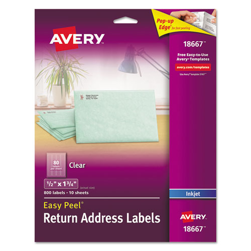 Matte Clear Easy Peel Mailing Labels W/ Sure Feed Technology, Inkjet Printers, 0.5 X 1.75, Clear, 80/sheet, 10 Sheets/pack