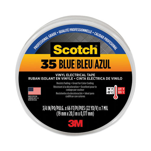 Scotch 35 Vinyl Electrical Color Coding Tape, 3" Core, 0.75" X 66 Ft, Blue