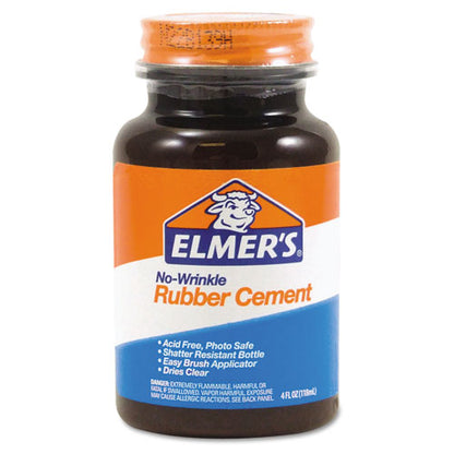 Rubber Cement With Brush Applicator, 4 Oz, Dries Clear