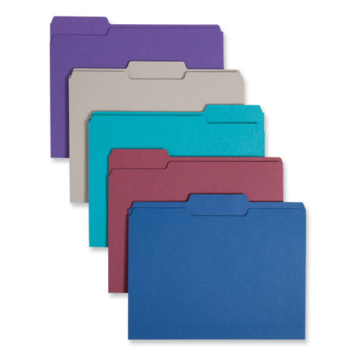 Colored File Folders, 1/3-cut Tabs: Assorted, Letter Size, 0.75" Expansion, Assorted: Gray/maroon/navy/purple/teal, 100/box