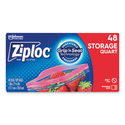 Double Zipper Storage Bags, 1 Qt, 1.75 Mil, 9.63" X 8.5", Clear, 9/carton