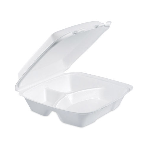 Insulated Foam Hinged Lid Containers, 3-compartment, 9 X 9.4 X 3, White, 200/pack, 2 Packs/carton