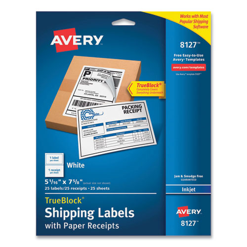 Shipping Labels With Trueblock Technology, Inkjet Printers, 5.06 X 7.62, White, 25 Sheets/pack