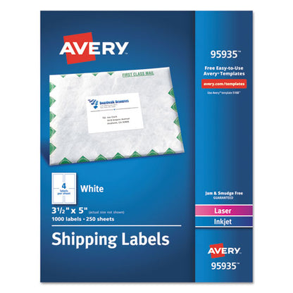 White Shipping Labels-bulk Packs, Inkjet/laser Printers, 3.5 X 5, White, 4/sheet, 250 Sheets/box