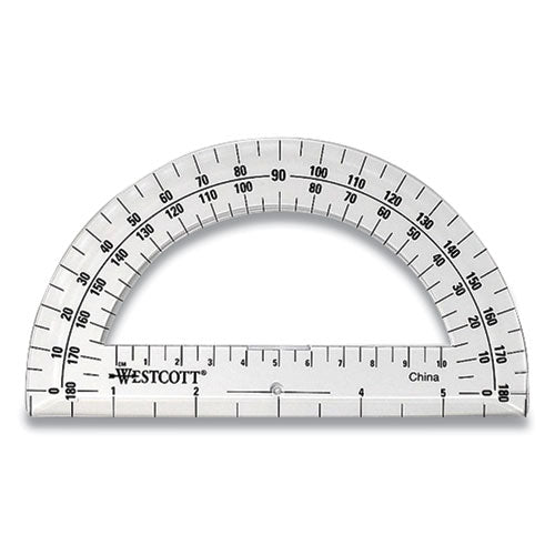 180 Degree Protractor, Plastic, 6" Ruler Edge/180 Degree, Clear