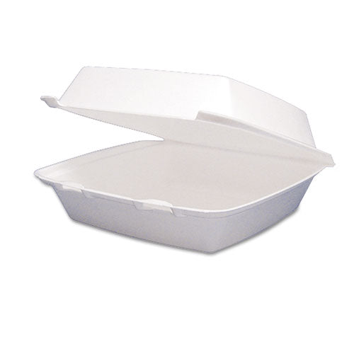 Foam Hinged Lid Containers, 1-compartment, 8.38" X 7.78" X 3.25", White, 200/carton