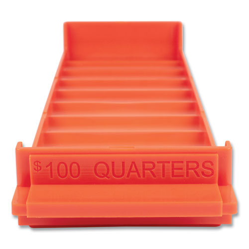 Stackable Plastic Coin Tray, Quarters, 10 Compartments, Stackable, 3.75 X 11.5 X 1.5, Orange, 2/pack