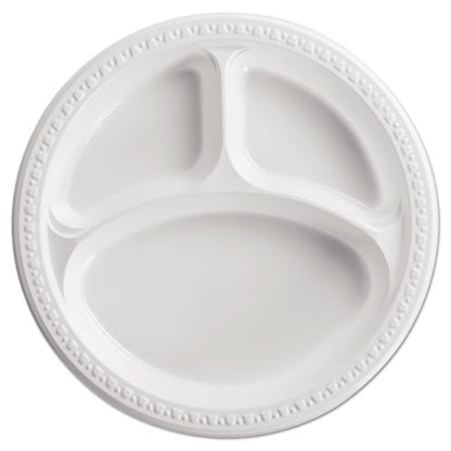 Heavyweight Plastic 3-compartment Plates, 10.25" Dia, White, 125/pack, 4 Packs/carton