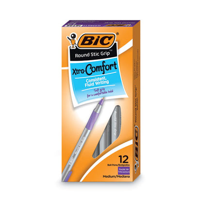 Round Stic Grip Xtra Comfort Ballpoint Pen, Easy-glide, Stick, Medium 1.2 Mm, Purple Ink, Gray/purple Barrel, Dozen