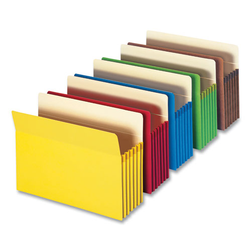 Colored File Pockets, 5.25" Expansion, Letter Size, Assorted Colors, 5/box