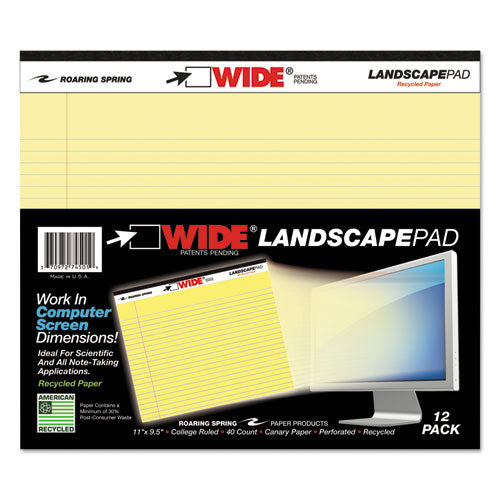 Wide Landscape Format Writing Pad, Unpunched With Standard Back, Medium/college Rule, 40 Canary-yellow 11 X 9.5 Sheets