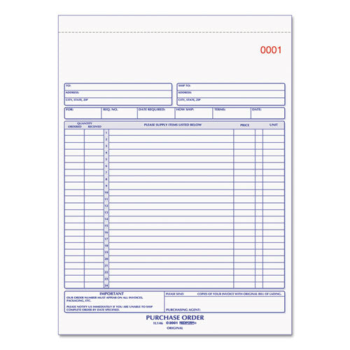 Purchase Order Book, 17 Lines, Two-part Carbonless, 8.5 X 11, 50 Forms Total