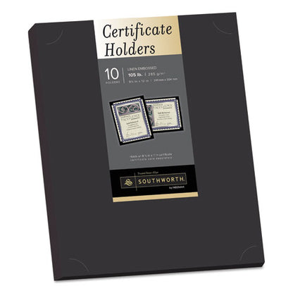 Certificate Holder, Black, 105lb Linen Stock, 12 X 9.5, 10/pack