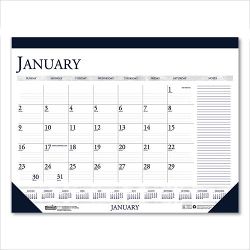 Recycled Two-color Monthly Desk Pad Calendar With Notes Section, 18.5 X 13, Blue Binding/corners, 12-month (jan-dec): 2024