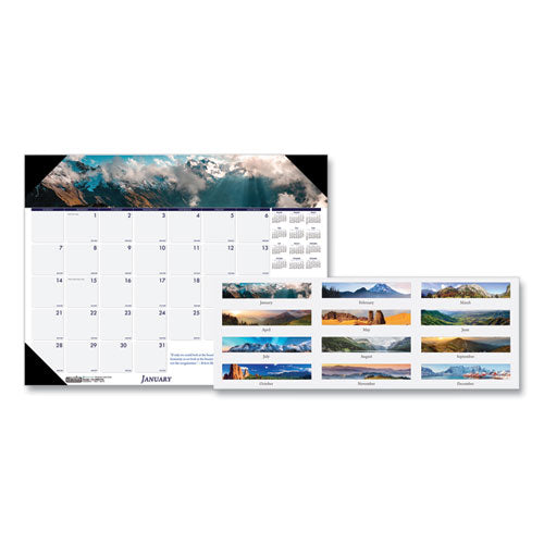 Earthscapes Recycled Monthly Desk Pad Calendar, Mountains Of The World Photos, 22 X 17, Black Corners,12-month(jan-dec): 2024