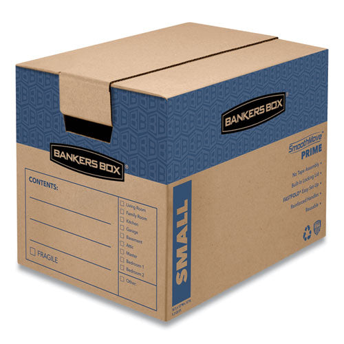 Smoothmove Prime Moving/storage Boxes, Hinged Lid, Regular Slotted Container, Small, 12" X 16" X 12", Brown/blue, 10/carton