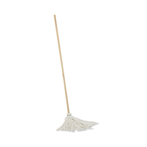 Handle/deck Mops, #16 White Rayon Head, 48" Natural Wood Handle