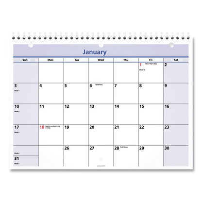 Quicknotes Desk/wall Calendar, 3-hole Punched, 11 X 8, White/blue/yellow Sheets, 12-month (jan To Dec): 2024