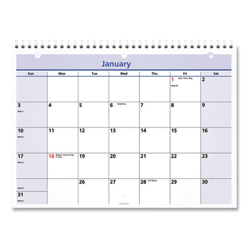 Quicknotes Desk/wall Calendar, 3-hole Punched, 11 X 8, White/blue/yellow Sheets, 12-month (jan To Dec): 2024