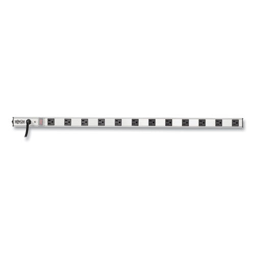 Vertical Power Strip, 12 Outlets, 15 Ft Cord, Silver