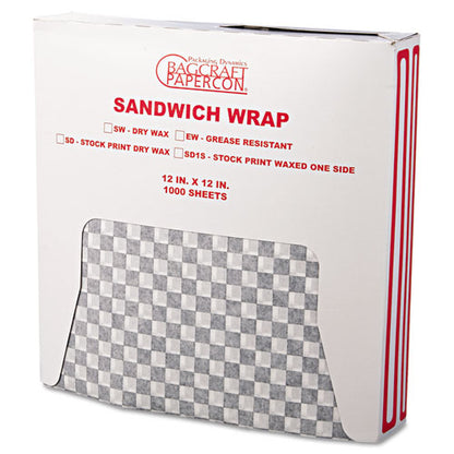 Grease-resistant Paper Wraps And Liners, 12 X 12, Black Check, 1,000/box, 5 Boxes/carton