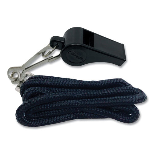 Sports Whistle With Black Nylon Lanyard, Plastic, Black, Dozen