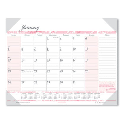 Recycled Monthly Desk Pad Calendar, Breast Cancer Awareness Artwork, 18.5 X 13, Black Binding/corners,12-month(jan-dec): 2024