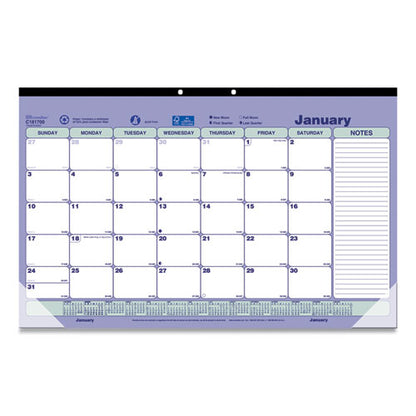 Monthly Desk Pad Calendar, 17.75 X 10.88, White/blue/green Sheets, Black Binding, Clear Corners, 12-month (jan To Dec): 2024