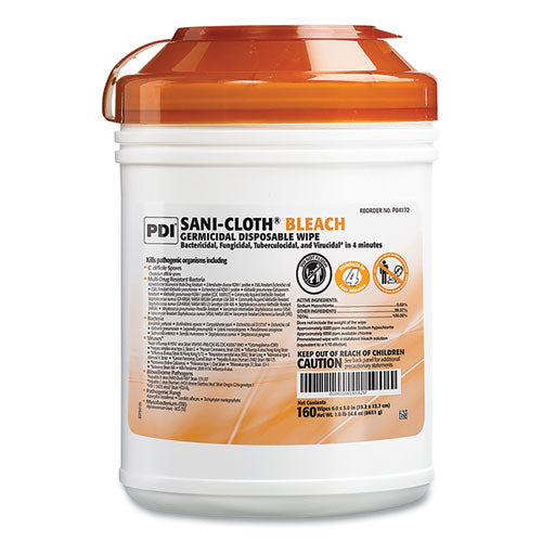 Sani-cloth Bleach Germicidal Disposable Wipes, 1-ply, 7.5 X 15, Unscented, White, 160/canister, 12 Canisters/carton