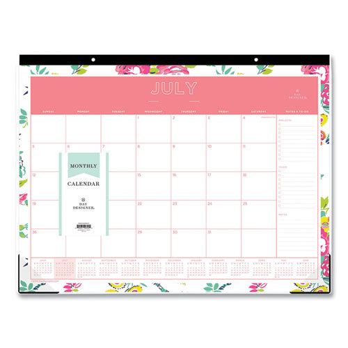 Day Designer Peyton Academic Desk Pad, Floral Artwork, 22 X 17, Black Binding, Clear Corners, 12-month (july-june): 2023-2024