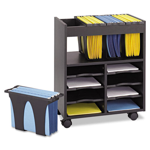 Go Cart Mobile File, Engineered Wood, 8 Shelves, 4 Bins, 14.5" X 21.5" X 26.25", Black