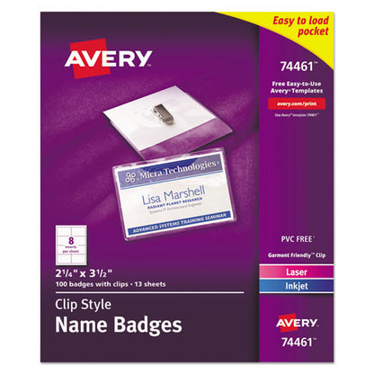 Clip-style Badge Holder With Laser/inkjet Insert, Top Load, 3.5 X 2.25, White, 100/box