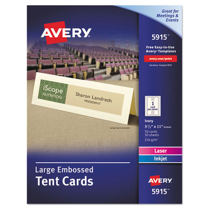 Large Embossed Tent Card, Ivory, 3.5 X 11, 1 Card/sheet, 50 Sheets/pack