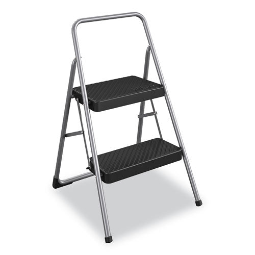 2-step Folding Steel Step Stool, 200 Lb Capacity, 28.13" Working Height, Cool Gray